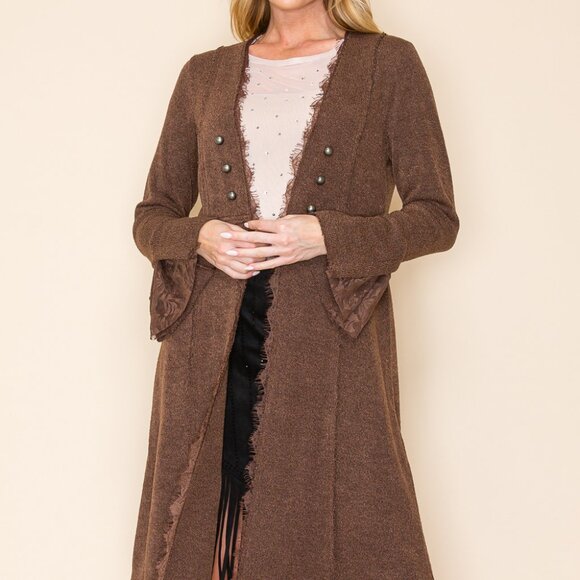 VOCAL BROWN cardigan duster western studded military MAGNOLIA BOHEMIAN WRAP S-3X - Picture 7 of 16